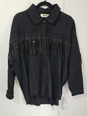 Haptics Black Fringe Snap Close Jacket NWOT